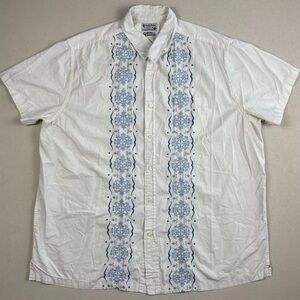 VTG Lucky Brand Button Up Shirt Men’s Size 2XL White Blue Embroidered Boho Y2K